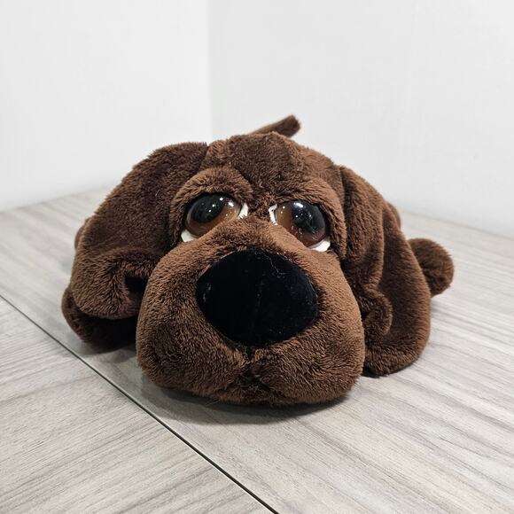 Russ Wakely Brown Puppy Dog Plush Big Eyes Big Head Laying Down lil peepers - Picture 2 of 7